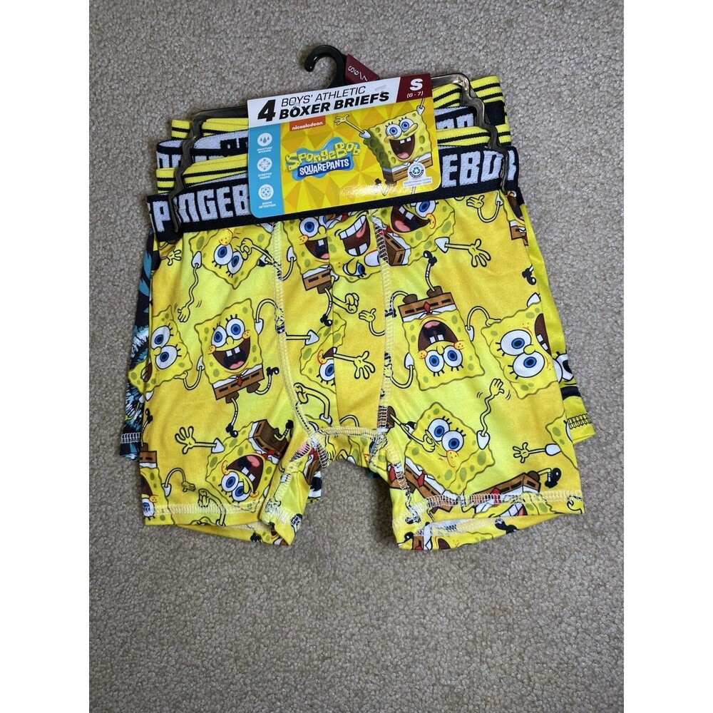 SpongeBob SquarePants Boys Athletic Boxer Briefs 4 Pack Size S 6-7 NWT
